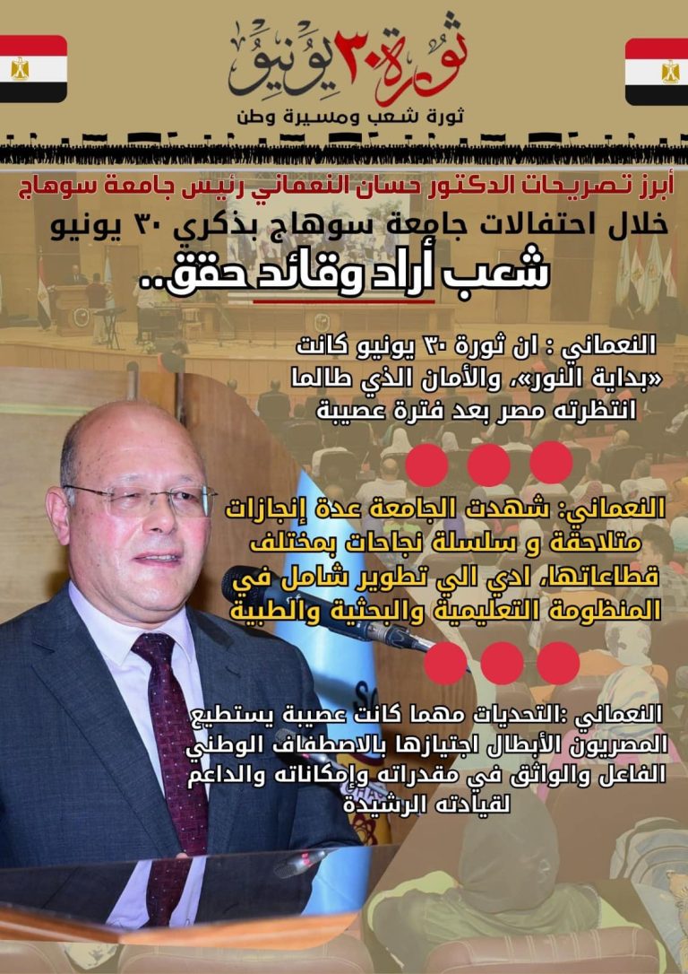 ابرز تصريحات رئيس الجامعة خلال احتفالات ذكرى 30يونيو